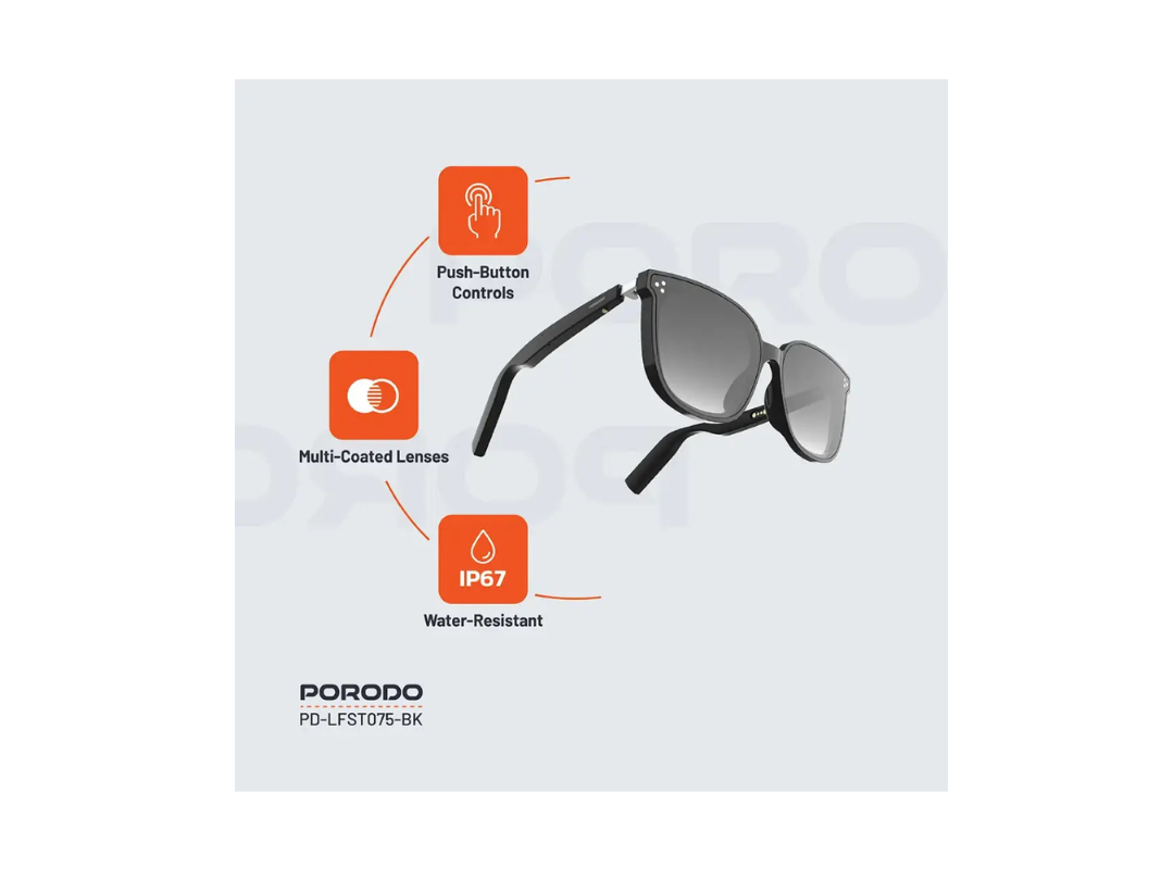 Porodo Polarized Sunglasses with Bluetooth Speaker – Black Porodo Polarized Sunglasses with Bluetooth Speaker – Black